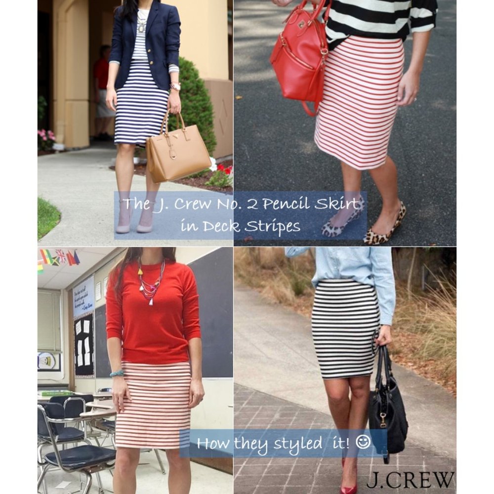 J. CREW No. 2 Pencil Skirt in Deck Stripe Style # 82131 - Red, Size 2 - Picture 13 of 16